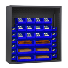 Load image into Gallery viewer, Durham 5006-30-5295 Enclosed Shelving, 12 Gauge, 30 Blue Bins, 48 X 18 X 60