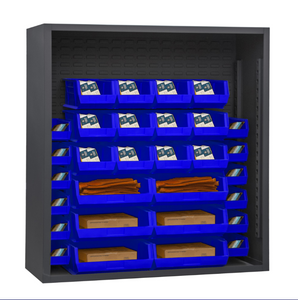 Durham 5006-30-5295 Enclosed Shelving, 12 Gauge, 30 Blue Bins, 48 X 18 X 60