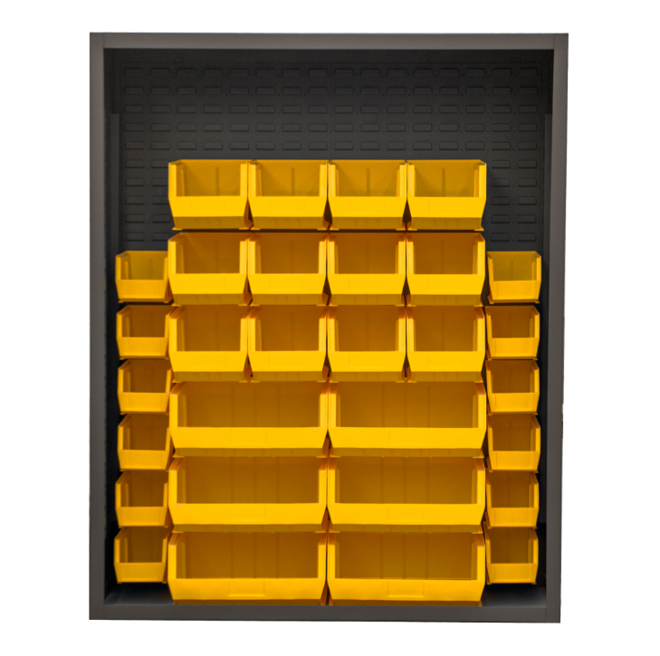 Durham 5006-30-95 Enclosed Shelving, 12 Gauge, 30 Yellow Bins, 48 X 18 X 60