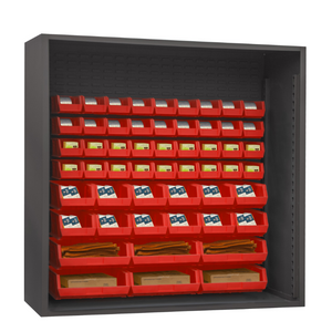 Durham 5019-54-1795 Enclosed Shelving, 12 Gauge, 54 Red Bins, 60 X 24 X 72