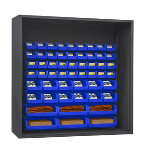 Durham 5019-54-5295 Enclosed Shelving, 12 Gauge, 54 Blue Bins, 60 X 24 X 72