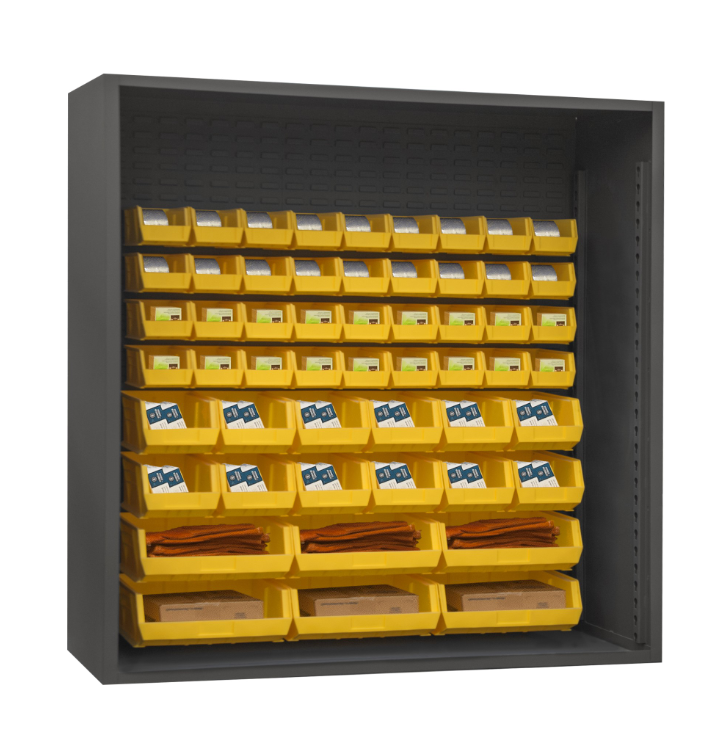 Durham 5019-54-95 Enclosed Shelving, 12 Gauge, 54 Yellow Bins, 60 X 24 X 72