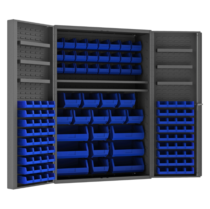 Durham DC48-114-6DS-5295 Cabinet, 14 Gauge, 6 Door Trays, 114 Blue Bins, 48 X 24 X 72