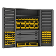 Load image into Gallery viewer, Durham DCBDLP694RDR-95 Cabinet, 14 Gauge, 4 Drawer, 2 Shelves, 12 Door Trays, 69 Yellow Bins, 48 X 24 X 72