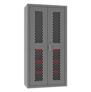 Durham EMDC36182S15B1795 Ventilated Cabinet, 14 Gauge, 2 Shelves, 15 Red Bins, 36 X 18 X 72