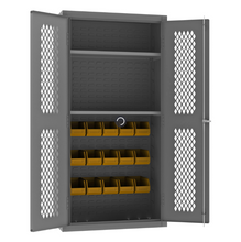 Load image into Gallery viewer, Durham EMDC36182S15B95 Ventilated Cabinet, 14 Gauge, 2 Shelves, 15 Yellow Bins, 36 X 18 X 72