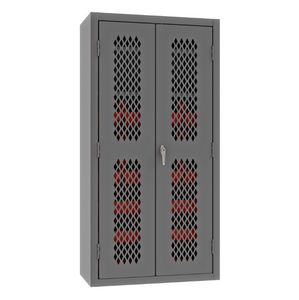 Durham EMDC-361872-18B-2S-1795 Ventilated Cabinet, 14 Gauge, 2 Shelves, 18 Red Bins, 36 X 18 X 72