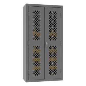 Durham EMDC-361872-18B-2S-95 Ventilated Cabinet, 14 Gauge, 2 Shelves, 18 Yellow Bins, 36 X 18 X 72