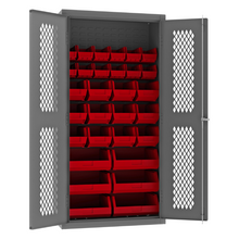 Load image into Gallery viewer, Durham EMDC-361872-30B-1795 Ventilated Cabinet, 14 Gauge, 30 Red Bins, 36 X 18 X 72