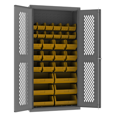 Durham EMDC-361872-30B-95 Ventilated Cabinet, 14 Gauge, 30 Yellow Bins, 36 X 18 X 72