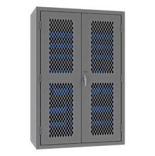 Load image into Gallery viewer, Durham EMDC-482472-42B-5295 Ventilated Cabinet, 14 Gauge, 42 Blue Bins, 48 X 24 X 72