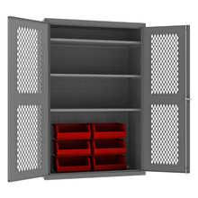 Load image into Gallery viewer, Durham EMDC-482472-6B-3S-1795 Ventilated Cabinet, 14 Gauge, 3 Shelves, 6 Red Bins, 48 X 24 X 72