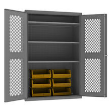 Load image into Gallery viewer, Durham EMDC-482472-6B-3S-95 Ventilated Cabinet, 14 Gauge, 3 Shelves, 6 Yellow Bins, 48 X 24 X 72