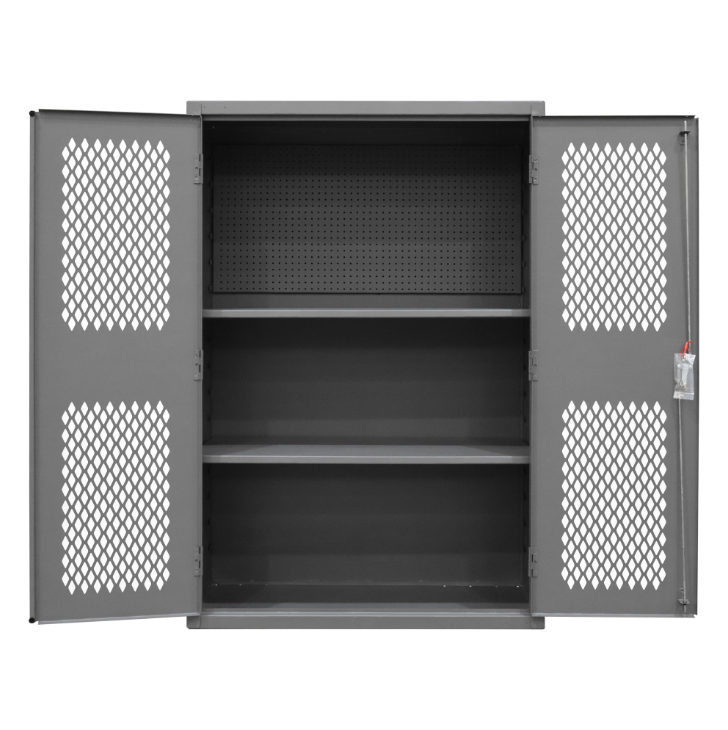 Durham EMDC-482472-PB-2S-95 Ventilated Pegboard Cabinet, 14 Gauge, 2 Shelves, 48 X 24 X 72