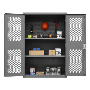 Durham EMDC-482472-PB-2S-95 Ventilated Pegboard Cabinet, 14 Gauge, 2 Shelves, 48 X 24 X 72