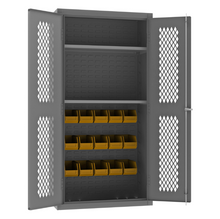 Load image into Gallery viewer, Durham EMDC36242S15B95 Ventilated Cabinet, 14 Gauge, 2 Shelves, 15 Yellow Bins, 36 X 24 X 72