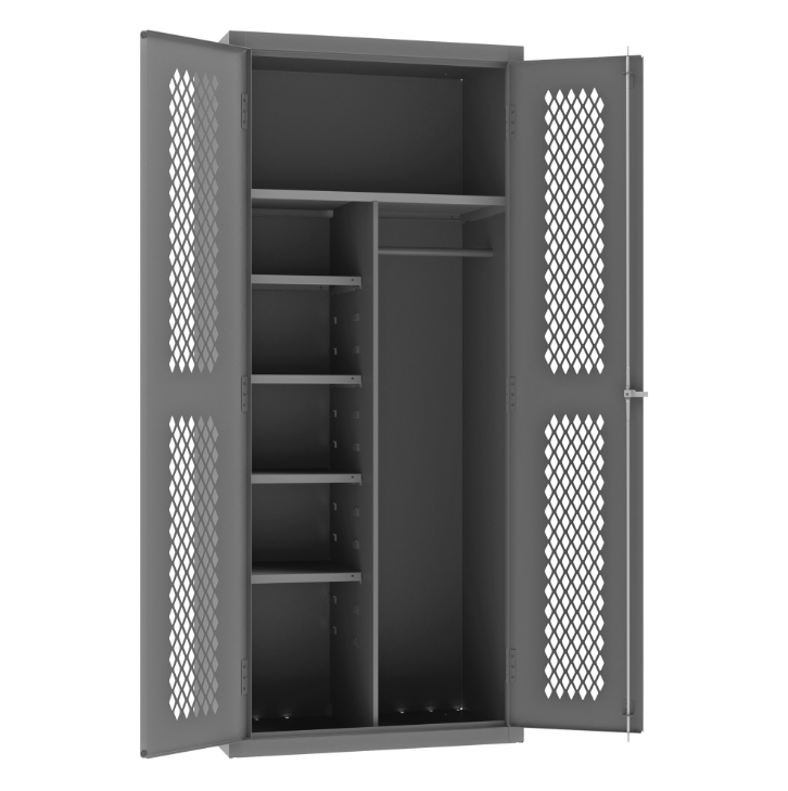 Durham EMDC-362484-HDL-95 Ventilated Janitorial Cabinet, 14 Gauge, 5 Shelves, 36 X 24 X 84