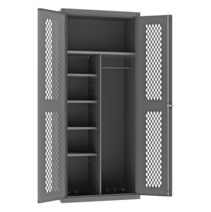 Durham EMDC-362484-HDL-95 Ventilated Janitorial Cabinet, 14 Gauge, 5 Shelves, 36 X 24 X 84