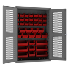 Load image into Gallery viewer, Durham EMDC-482472-42B-1795 Ventilated Cabinet, 14 Gauge, 42 Red Bins, 48 X 24 X 72