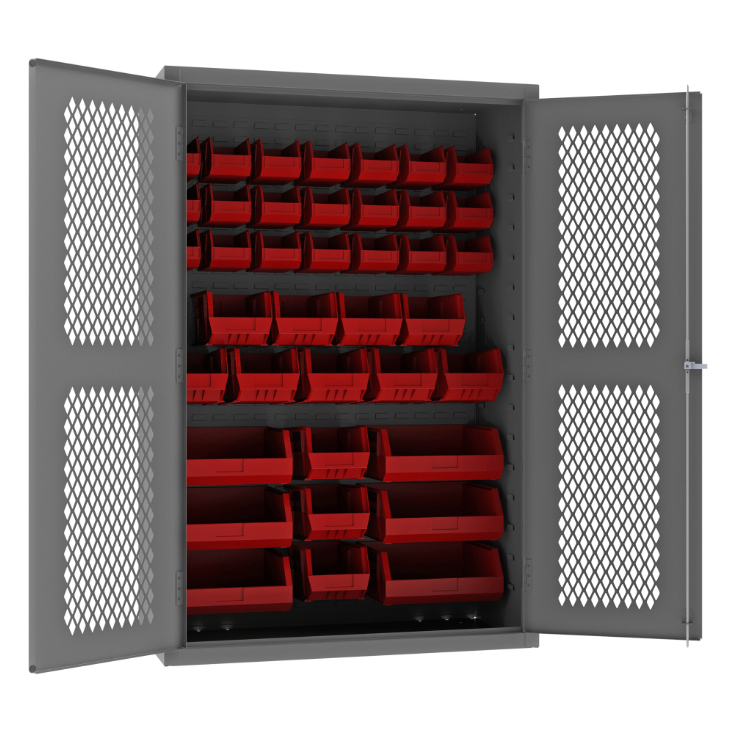 Durham EMDC-482472-42B-1795 Ventilated Cabinet, 14 Gauge, 42 Red Bins, 48 X 24 X 72