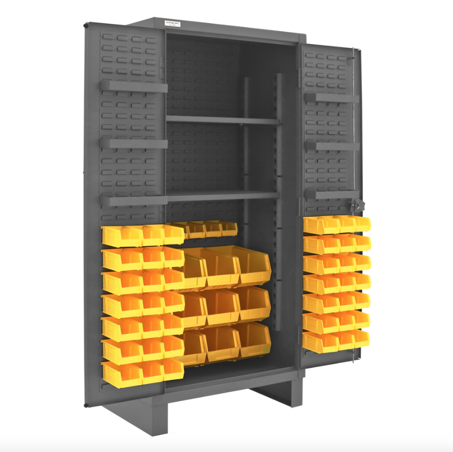 Durham HDC36-60-2S6D95 Cabinet, 12 Gauge, 2 Shelves, 6 Door Shelves, 60 Yellow Bins, 36 X 24 X 78