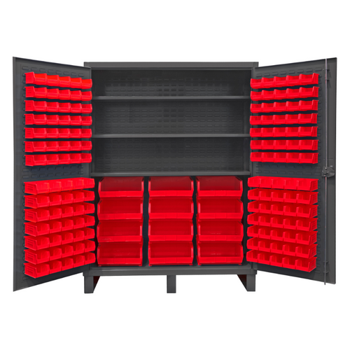 Durham HDC60-156-3S1795 Cabinet, 12 Gauge, 3 Shelves, 156 Red Bins, 60 X 24 X 78