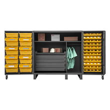 Load image into Gallery viewer, Durham HDC60-72DC18TB5B95 Cabinet, 12 Gauge, 2 Shelves, 60 Bins, 18 Tilt-Bins, 4 Drawer, Wardrobe Bar, 60 X 36 X 60