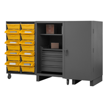 Load image into Gallery viewer, Durham HDC60-72DC18TB5B95 Cabinet, 12 Gauge, 2 Shelves, 60 Bins, 18 Tilt-Bins, 4 Drawer, Wardrobe Bar, 60 X 36 X 60