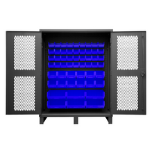 Load image into Gallery viewer, Durham HDCV60-54B-5295 Ventilated Cabinet, 12 Gauge, 54 Blue Bins, 60 X 24 X 78