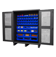 Load image into Gallery viewer, Durham HDCV60-54B-5295 Ventilated Cabinet, 12 Gauge, 54 Blue Bins, 60 X 24 X 78