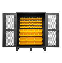 Load image into Gallery viewer, Durham HDCV60-54B-95 Ventilated Cabinet, 12 Gauge, 54 Yellow Bins, 60 X 24 X 78