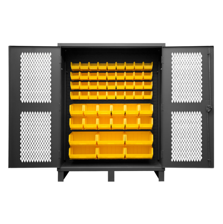 Durham HDCV60-54B-95 Ventilated Cabinet, 12 Gauge, 54 Yellow Bins, 60 X 24 X 78