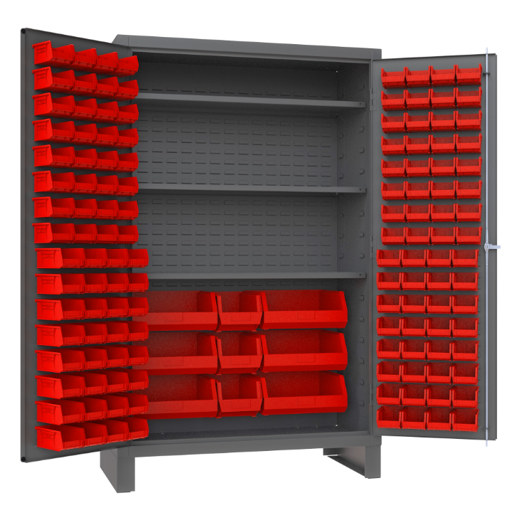 Durham JC-137-3S-1795 Cabinet, 14 Gauge, 3 Shelves, 137 Red Bins, 48 X 24 X 78