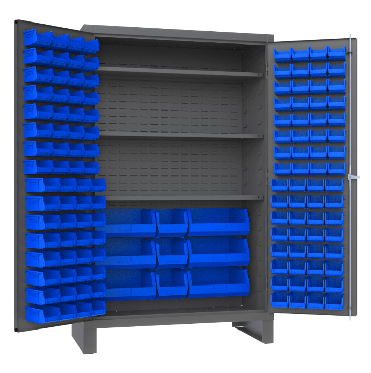 Durham JC-137-3S-5295 Cabinet, 14 Gauge, 3 Shelves, 137 Blue Bins, 48 X 24 X 78