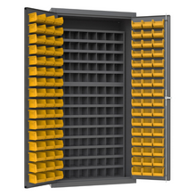 Load image into Gallery viewer, Durham 3501-DLP-72/40B-96-95 Cabinet, 14 Gauge, 112 Steel Bins, 96 Yellow Bins, 36 X 24 X 72