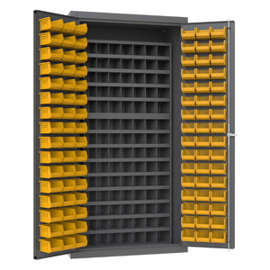 Durham 3501-DLP-72/40B-96-95 Cabinet, 14 Gauge, 112 Steel Bins, 96 Yellow Bins, 36 X 24 X 72