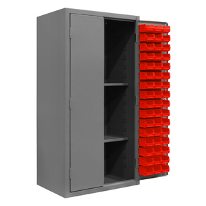 Durham 3501-DLP-PB-96-2S-1795 Cabinet, 14 Gauge, Pegboard, 2 Shelves, 96 Red Bins, 36 X 24 X 72