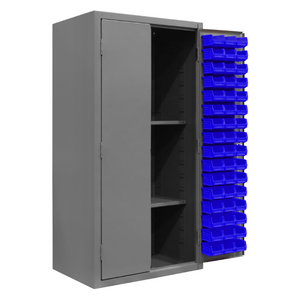 Durham 3501-DLP-PB-96-2S-5295 Cabinet, 14 Gauge, Pegboard, 2 Shelves, 96 Blue Bins, 36 X 24 X 72