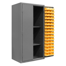 Load image into Gallery viewer, Durham 3501-DLP-PB-96-2S-95 Cabinet, 14 Gauge, Pegboard, 2 Shelves, 96 Yellow Bins, 36 X 24 X 72