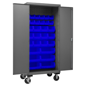 Durham 3501M-BLP-30-5295 Mobile Cabinet, 14 Gauge, 30 Blue Bins, 36 X 24 X 81