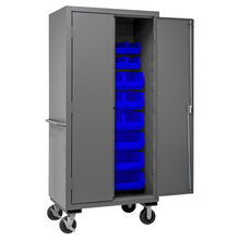 Load image into Gallery viewer, Durham 3501M-BLP-30-5295 Mobile Cabinet, 14 Gauge, 30 Blue Bins, 36 X 24 X 81