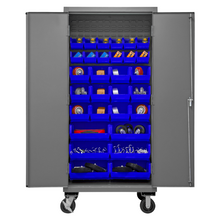 Load image into Gallery viewer, Durham 3501M-BLP-30-5295 Mobile Cabinet, 14 Gauge, 30 Blue Bins, 36 X 24 X 81