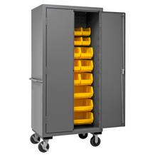 Load image into Gallery viewer, Durham 3501M-BLP-30-95 Mobile Cabinet, 14 Gauge, 30 Yellow Bins, 36 X 24 X 81