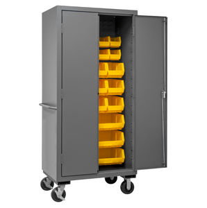 Durham 3501M-BLP-30-95 Mobile Cabinet, 14 Gauge, 30 Yellow Bins, 36 X 24 X 81