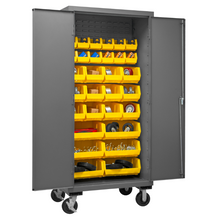 Load image into Gallery viewer, Durham 3501M-BLP-30-95 Mobile Cabinet, 14 Gauge, 30 Yellow Bins, 36 X 24 X 81