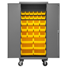 Load image into Gallery viewer, Durham 3501M-BLP-30-95 Mobile Cabinet, 14 Gauge, 30 Yellow Bins, 36 X 24 X 81