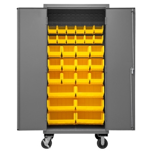 Durham 3501M-BLP-30-95 Mobile Cabinet, 14 Gauge, 30 Yellow Bins, 36 X 24 X 81