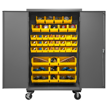 Load image into Gallery viewer, Durham 2502M-BLP-42-95 Mobile Cabinet, 16 Gauge, 42 Yellow Bins, 48 X 24 X 81