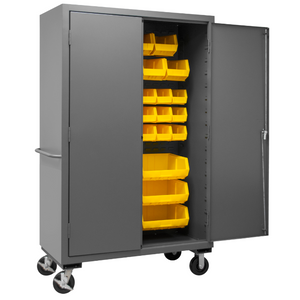 Durham 2502M-BLP-42-95 Mobile Cabinet, 16 Gauge, 42 Yellow Bins, 48 X 24 X 81