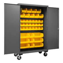 Load image into Gallery viewer, Durham 2502M-BLP-42-95 Mobile Cabinet, 16 Gauge, 42 Yellow Bins, 48 X 24 X 81